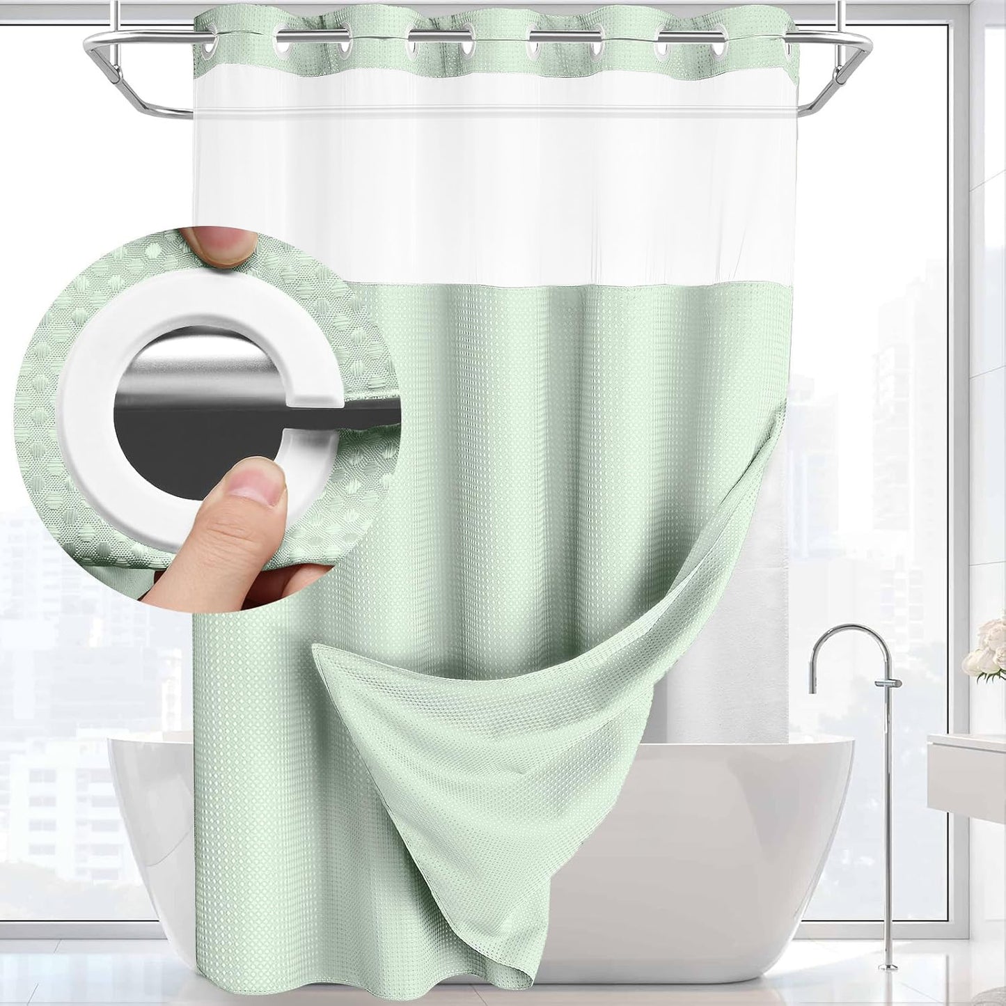 BathSnap™ No-Hook Bathroom Curtain with Waterproof Inner Liner