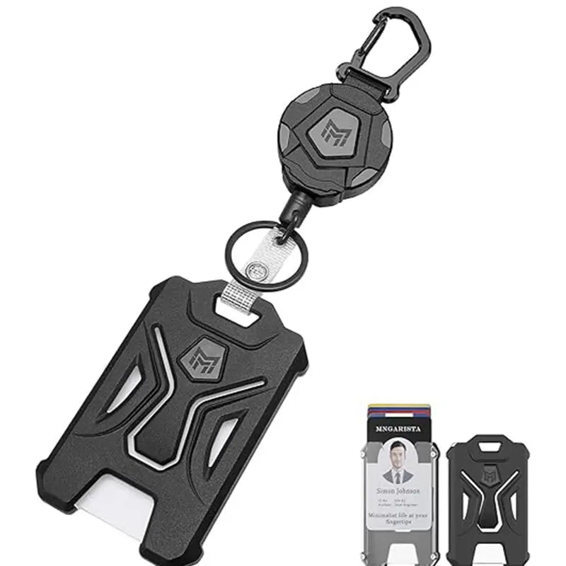 Heavy-Duty Tactical ID Card Badge Holder with Retractable Reel & Carabiner Clip