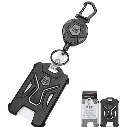 Heavy-Duty Tactical ID Card Badge Holder with Retractable Reel & Carabiner Clip