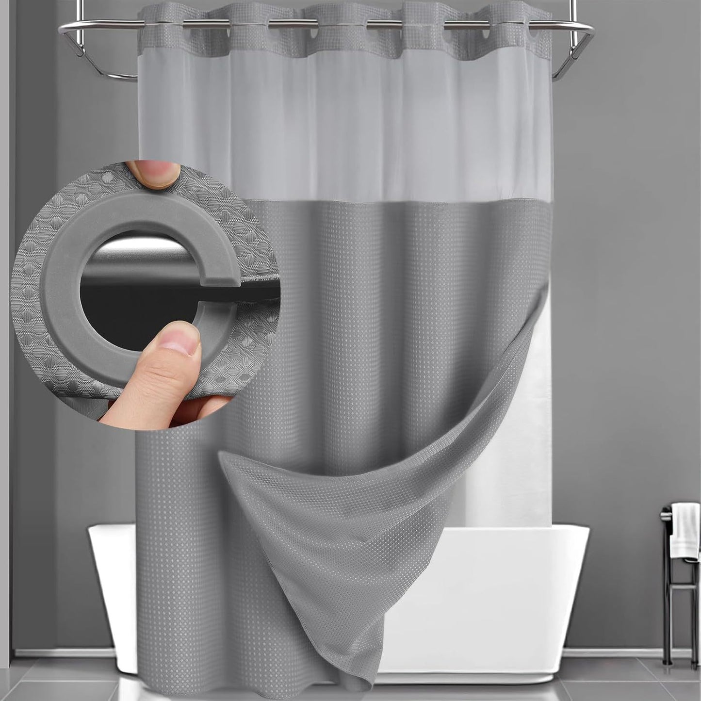 BathSnap™ No-Hook Bathroom Curtain with Waterproof Inner Liner