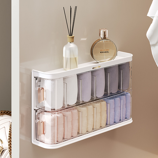 Underwear Storage Box - No-Drill Installation, Divided Compartments