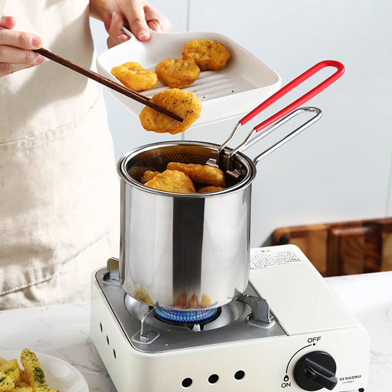 Multi-Functional Deep Fryer Pot: Long Anti-Scald Handle & Fine Mesh Strainer