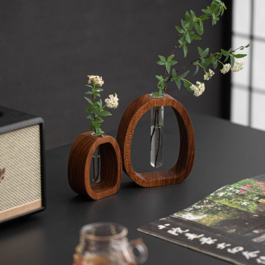 Walnut Wood Test Tube Vase – Minimalist Design