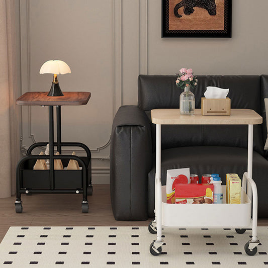 Walnut Wood Iron Frame Side Table – 360° Swivel Casters for Easy Move