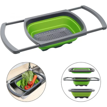 Collapsible Over The Sink Colander Strainer Basket Extendable Handles