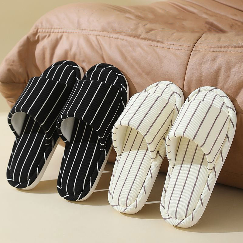 Minimalist Striped Linen Slides - Slip-Resistant & Cozy Feel