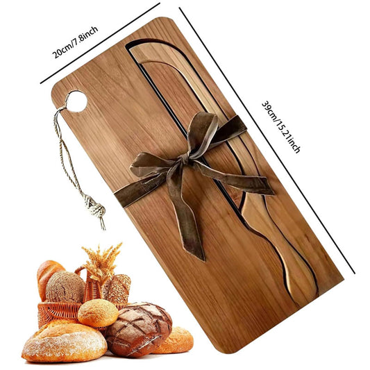 BakeSmith™ Bread Board & Knife Set — Crumb-Capture Wood Design