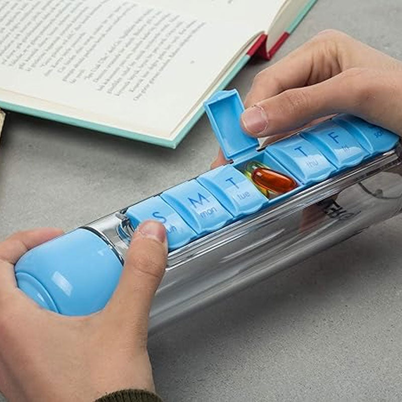 Portable Pill Organizer Water Bottle – Magnetic Case & Carry Strap