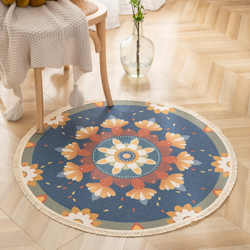 NomadSoul Mandala Artisanal Cotton Round Rug | Hand-Woven Vintage Tassel Accent
