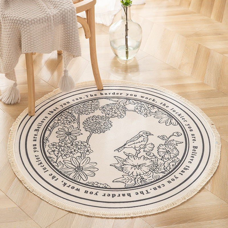 NomadSoul Mandala Artisanal Cotton Round Rug | Hand-Woven Vintage Tassel Accent