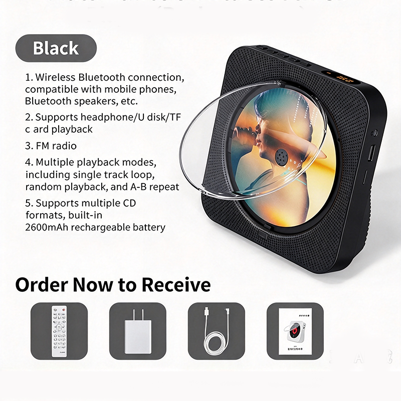 Portable Bluetooth CD Player Rechargeable 2600mAh Desktop Music Player