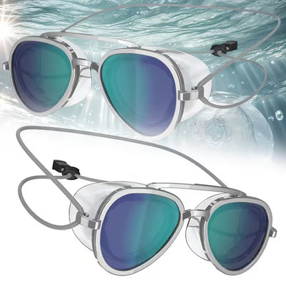 HydroVibe™ Full-View Anti-Fog Swim Goggles — Retro Pilot Panoramic Water-Sports Eyewear
