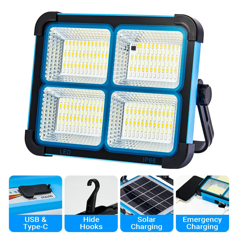 SolarMatrix · Heavy-Duty IP66 Solar Floodlight & Emergency Power Station