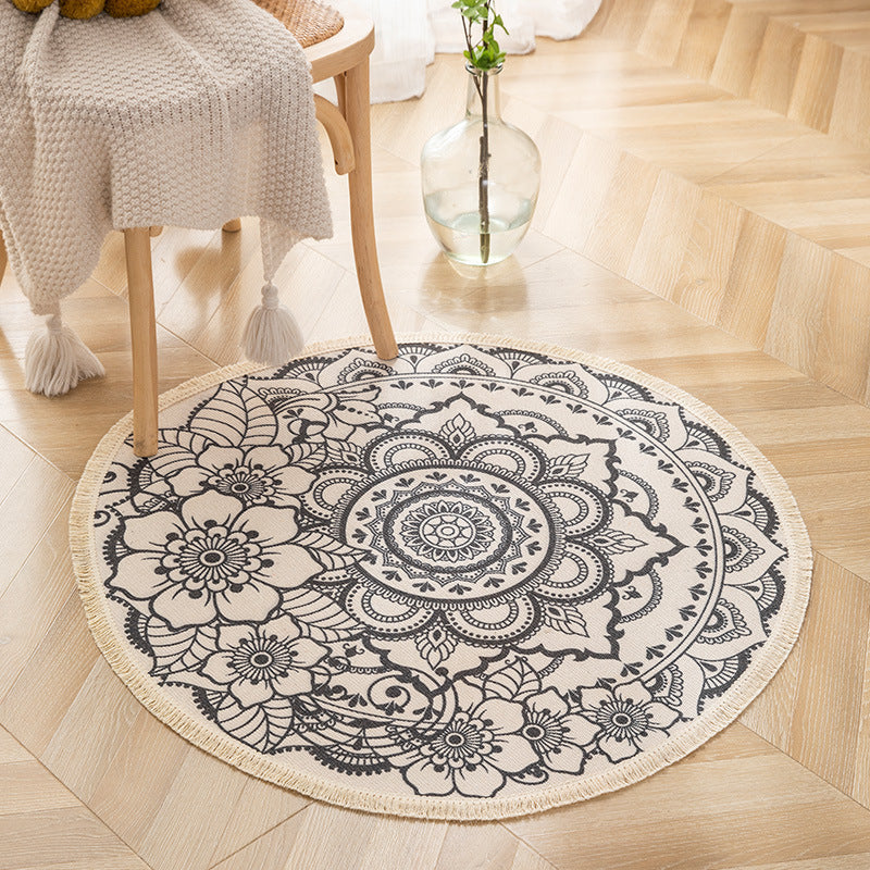 NomadSoul Mandala Artisanal Cotton Round Rug | Hand-Woven Vintage Tassel Accent