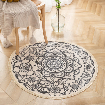 NomadSoul Mandala Artisanal Cotton Round Rug | Hand-Woven Vintage Tassel Accent