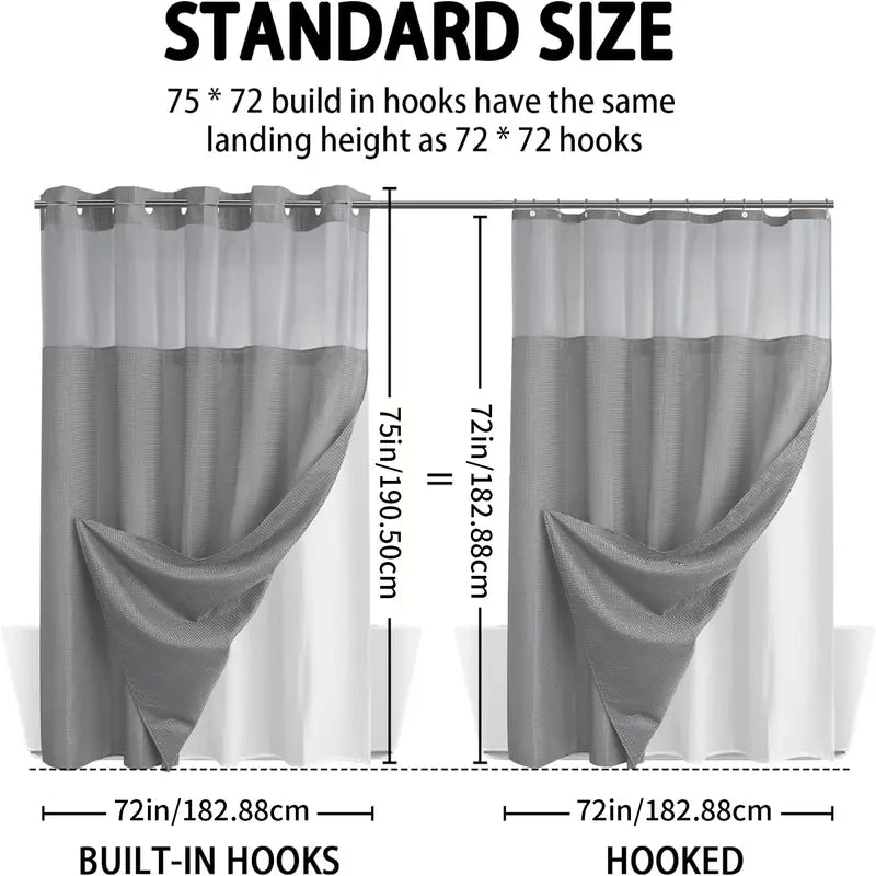 BathSnap™ No-Hook Bathroom Curtain with Waterproof Inner Liner