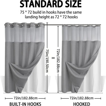 BathSnap™ No-Hook Bathroom Curtain with Waterproof Inner Liner