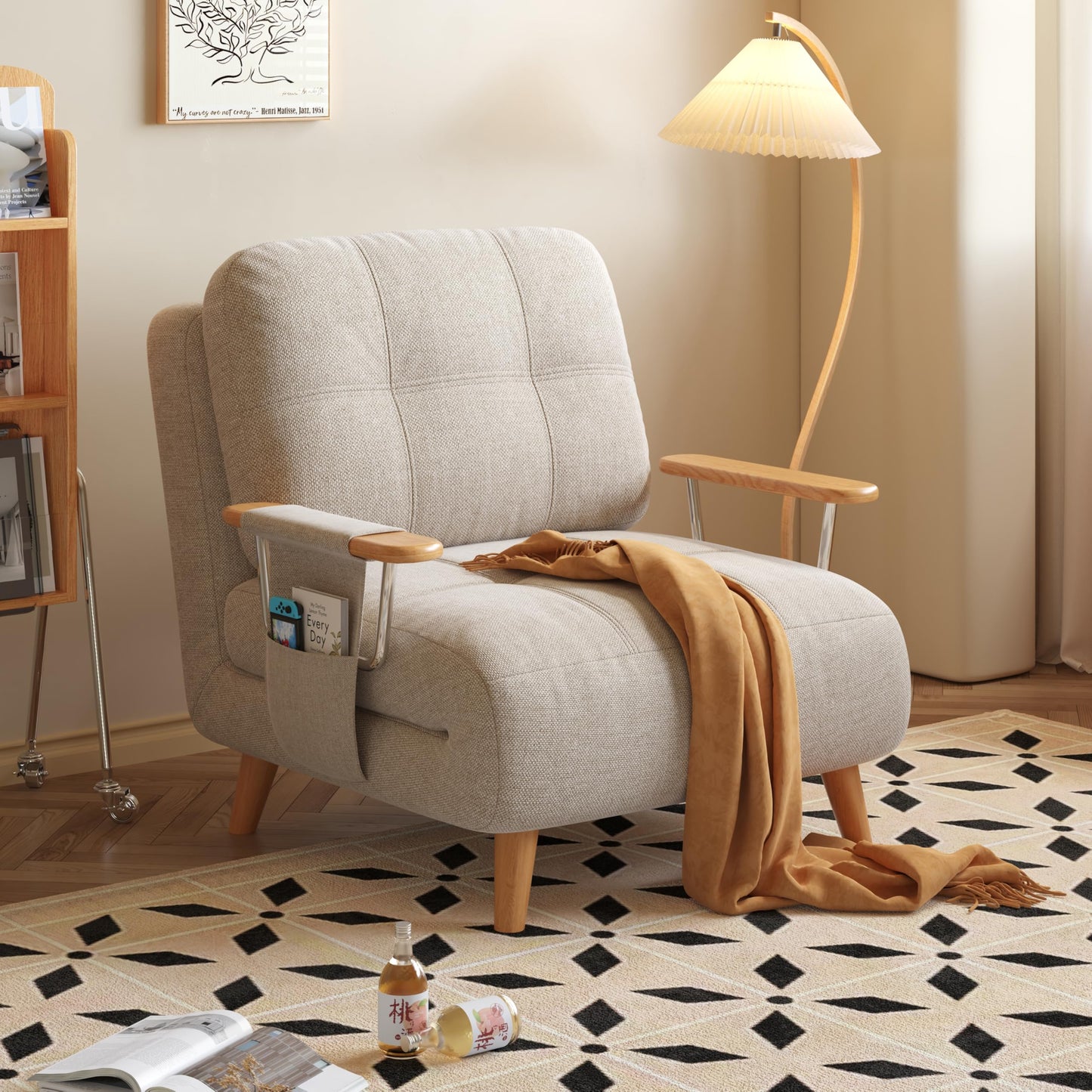 Convertible Futon Sofa Bed Sleeper Chair with Solid Wood Leg