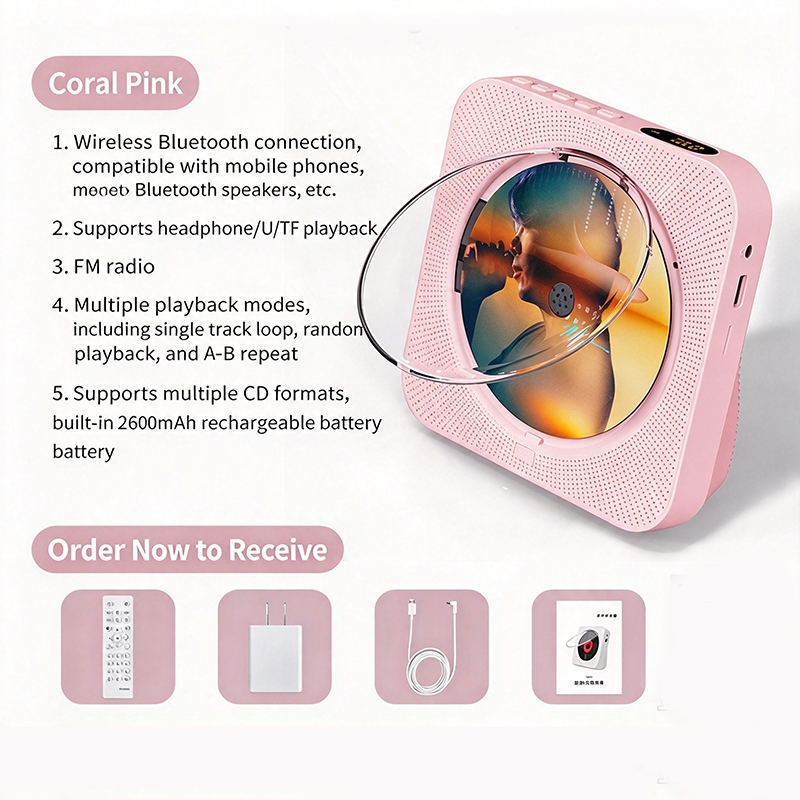 Portable Bluetooth CD Player Rechargeable 2600mAh Desktop Music Player