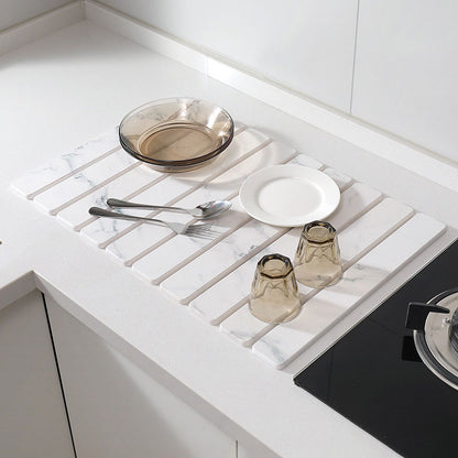Marble-Style Diatomite Foldable Draining Mat: Quick-Dry, Heat-Resistant & Space-Saving Design