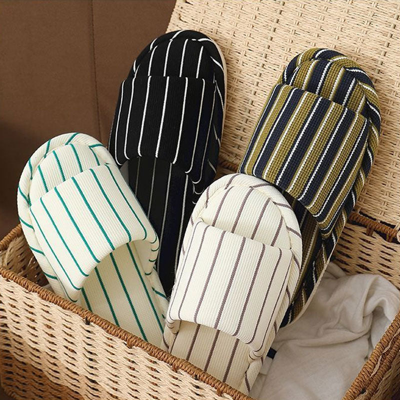 Minimalist Striped Linen Slides - Slip-Resistant & Cozy Feel