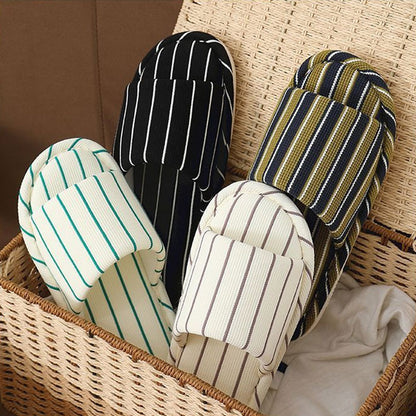 Minimalist Striped Linen Slides - Slip-Resistant & Cozy Feel