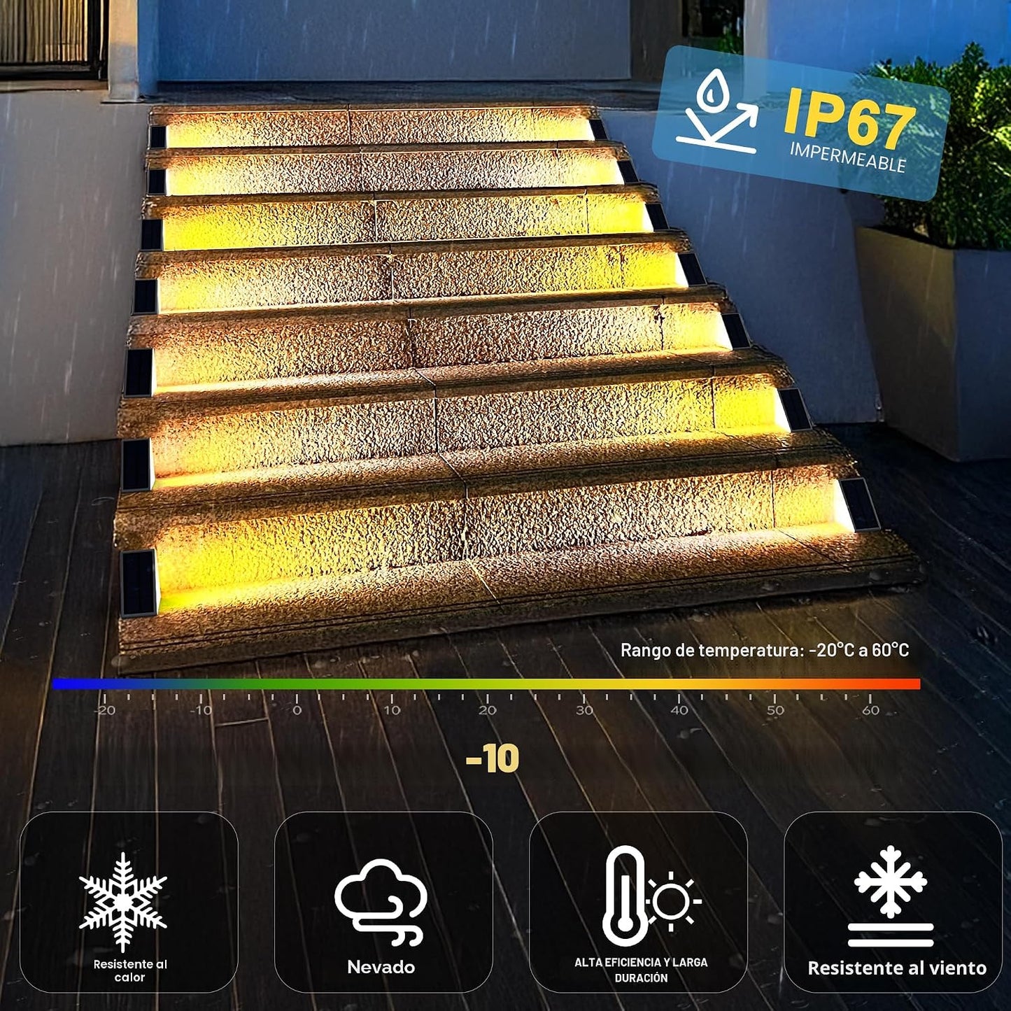 Outdoor Solar Stair Lights with Auto On/Off Sensor & Weatherproof Deck Lighting