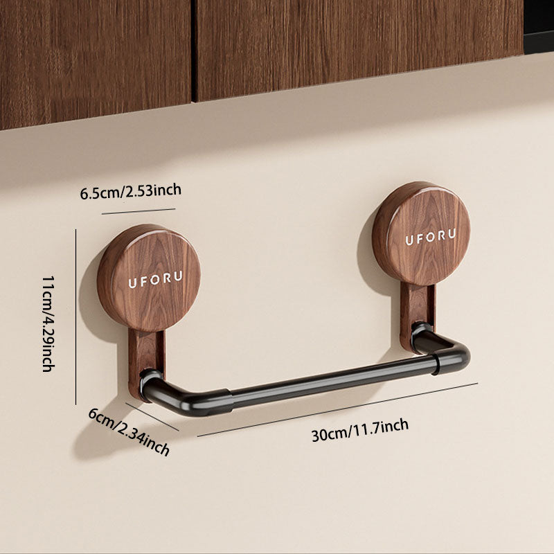 Walnut Wood Telescopic Suction Towel Rack: Strong Load-Bearing & Built-in hooks
