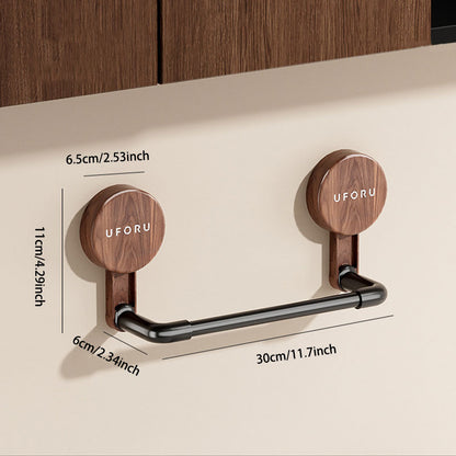 Walnut Wood Telescopic Suction Towel Rack: Strong Load-Bearing & Built-in hooks