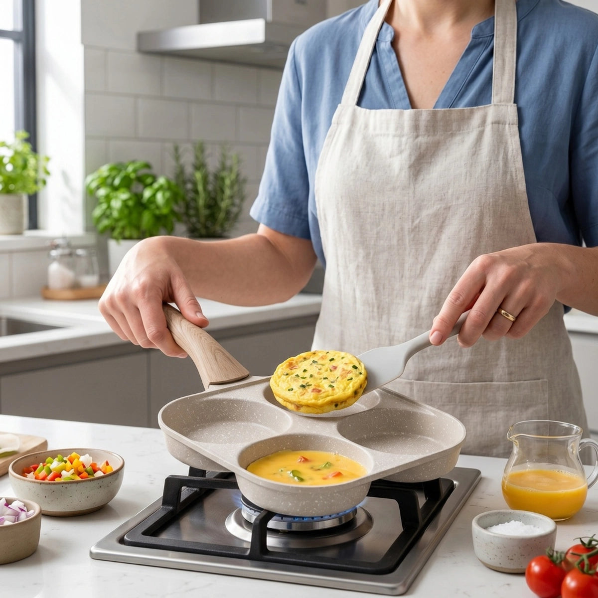 EggMate™ Multi-Section Non-Stick Pan: Ideal for Eggs, Bacon, and Burgers
