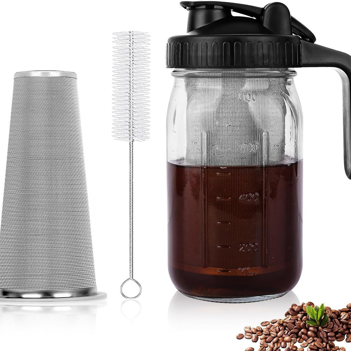 BrewJar™ Mason Jar Cold Brew Pitcher for Iced Coffee & Tea