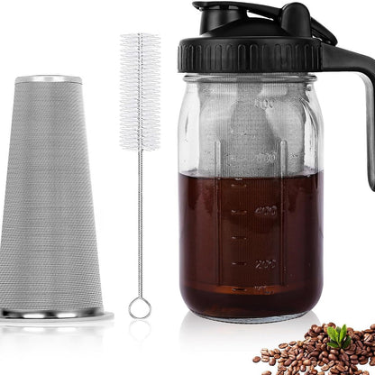 BrewJar™ Mason Jar Cold Brew Pitcher for Iced Coffee & Tea