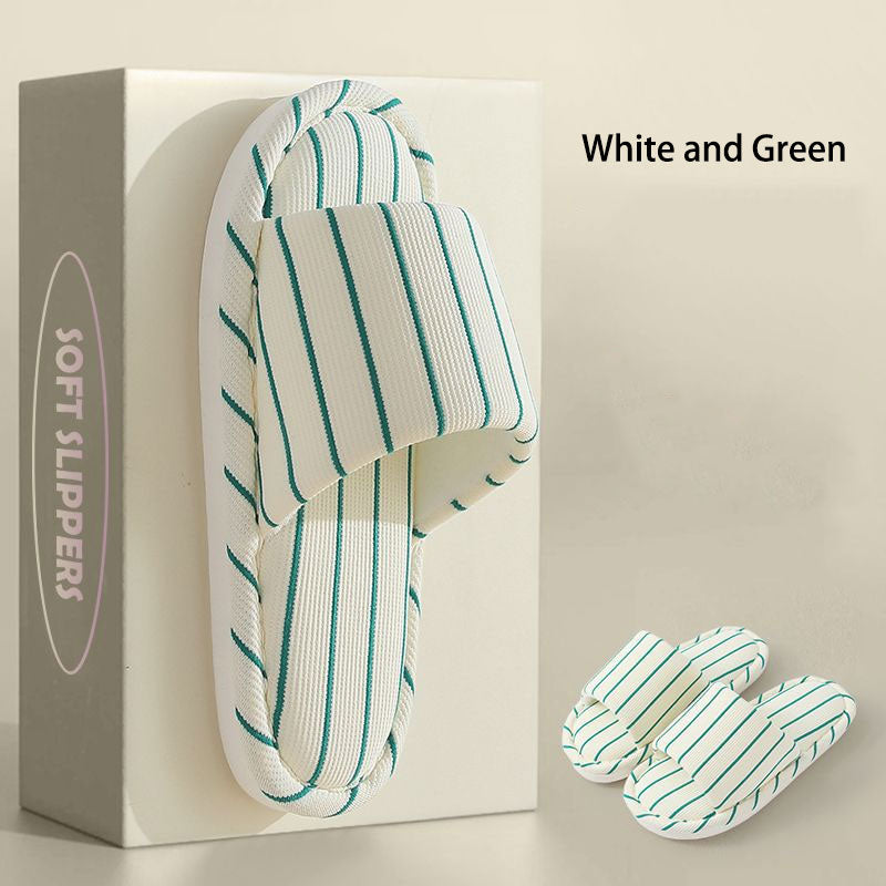 Minimalist Striped Linen Slides - Slip-Resistant & Cozy Feel