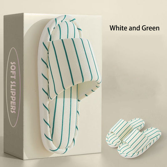 Minimalist Striped Linen Slides - Slip-Resistant & Cozy Feel