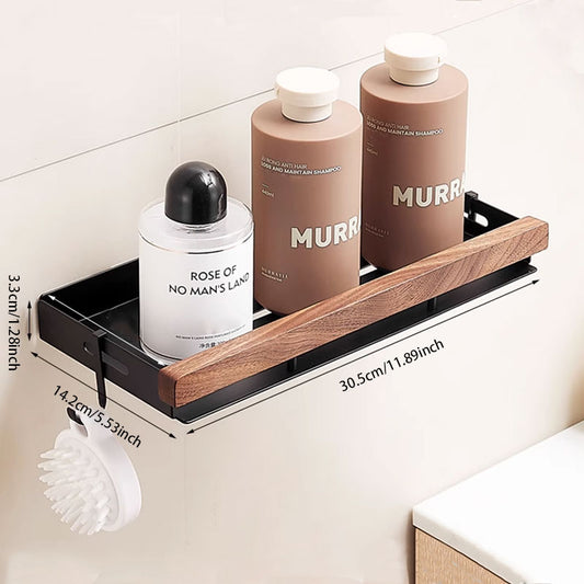 No-Drill Walnut Wall-Mounted Storage Rack – Fast Drainage & Strong Load-Bearing