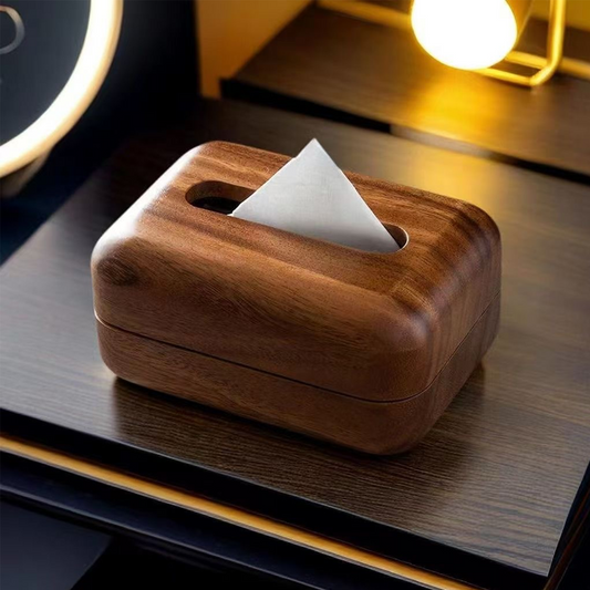 Walnut Wood Tissue Box - Natural Wood Grain, Minimalist Design