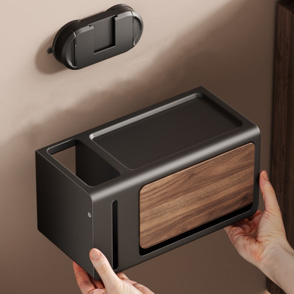 No-Drill Suction Paper Towel Holder – Wood & Metal, Strong Load Capacity