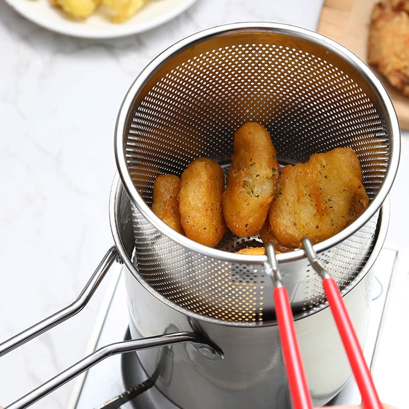Multi-Functional Deep Fryer Pot: Long Anti-Scald Handle & Fine Mesh Strainer
