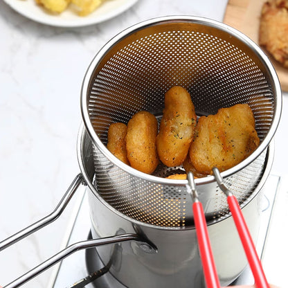 Multi-Functional Deep Fryer Pot: Long Anti-Scald Handle & Fine Mesh Strainer