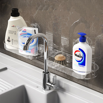 No-Drill Suction Sink Faucet Shelf – Hollow Drainage & Heavy-Duty Design