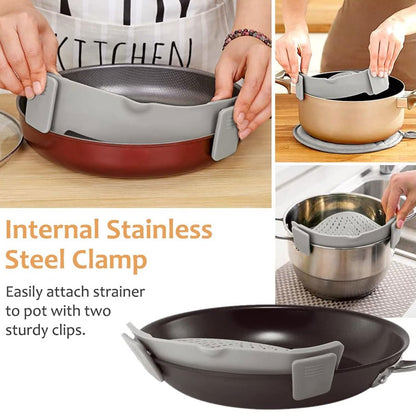 Silicone Clip-On Pasta Strainer for Pots: Hands-Free & Quick Drain