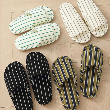 Minimalist Striped Linen Slides - Slip-Resistant & Cozy Feel