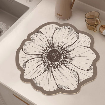 Rose Pattern Napa Leather Tabletop Absorbent Mat: Quick Drying & Non-Slip Design