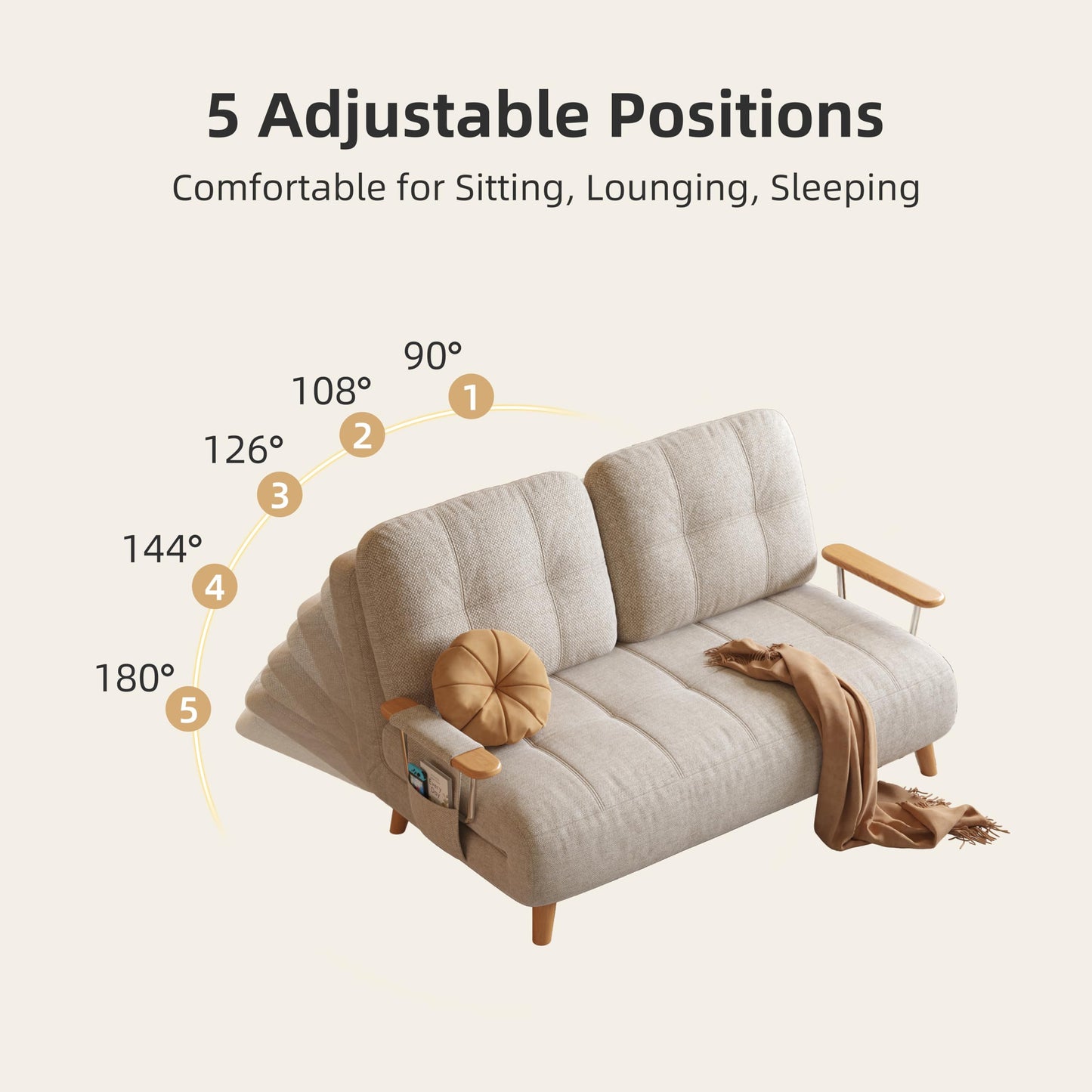 Convertible Futon Sofa Bed Sleeper Chair with Solid Wood Leg