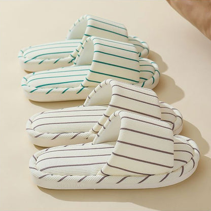 Minimalist Striped Linen Slides - Slip-Resistant & Cozy Feel