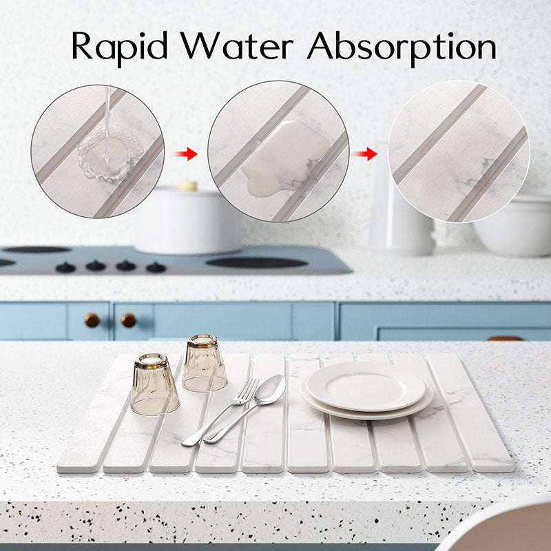 Marble-Style Diatomite Foldable Draining Mat: Quick-Dry, Heat-Resistant & Space-Saving Design