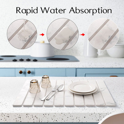 Marble-Style Diatomite Foldable Draining Mat: Quick-Dry, Heat-Resistant & Space-Saving Design