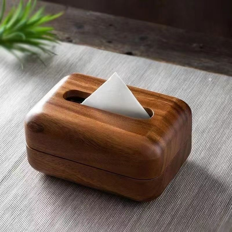 Walnut Wood Tissue Box - Natural Wood Grain, Minimalist Design