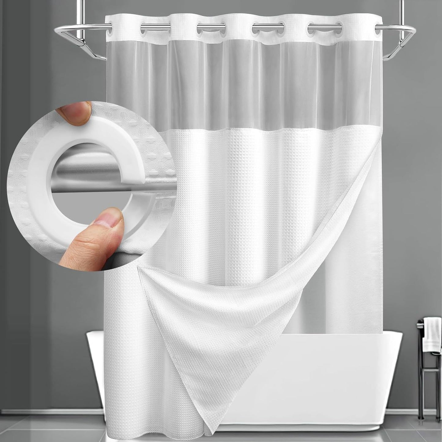 BathSnap™ No-Hook Bathroom Curtain with Waterproof Inner Liner