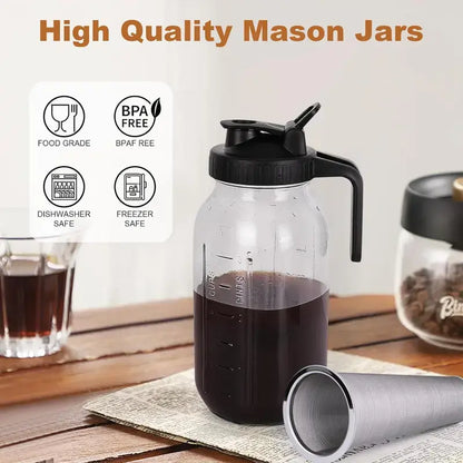 BrewJar™ Mason Jar Cold Brew Pitcher for Iced Coffee & Tea